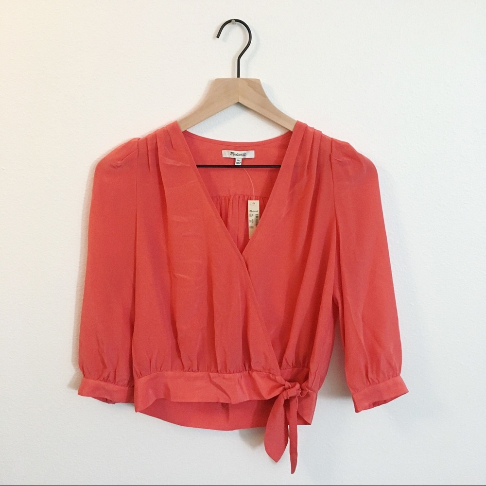 NWT Madewell Silk Wrap Top in Copper Red